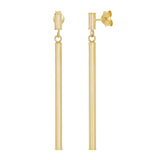 Italian 14k Yellow Gold Tube Vertical Bar Dangle Drop Earrings 1.8" 2mm 1.4grams