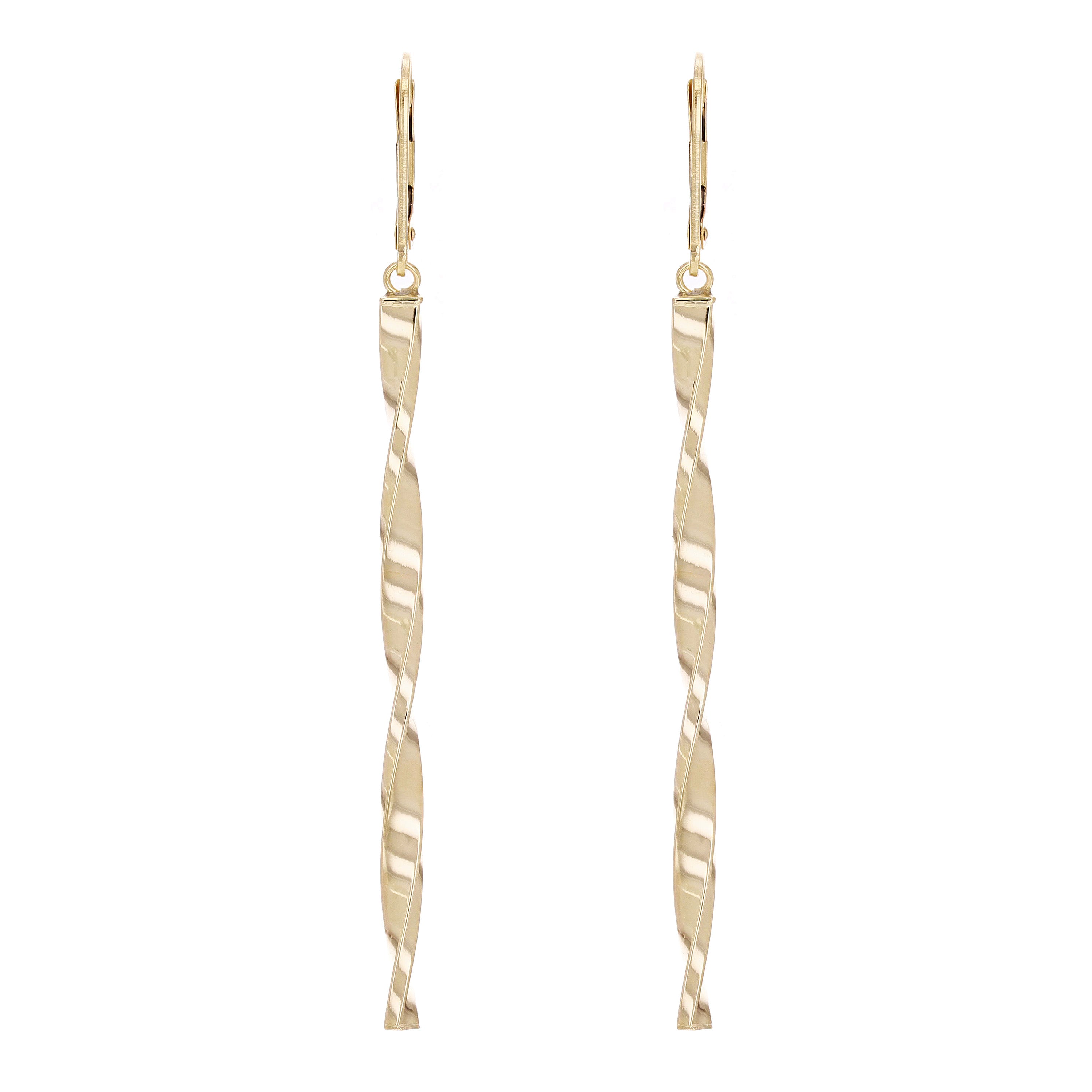Italian 14k Yellow Gold Twisted Bar Dangle Drop Earrings 1.75" 3.5mm 2 grams