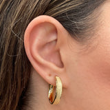 Italian 14k Yellow Gold Polished Diamond Cut Frame Wide Hollow Hoop Earrings 1"