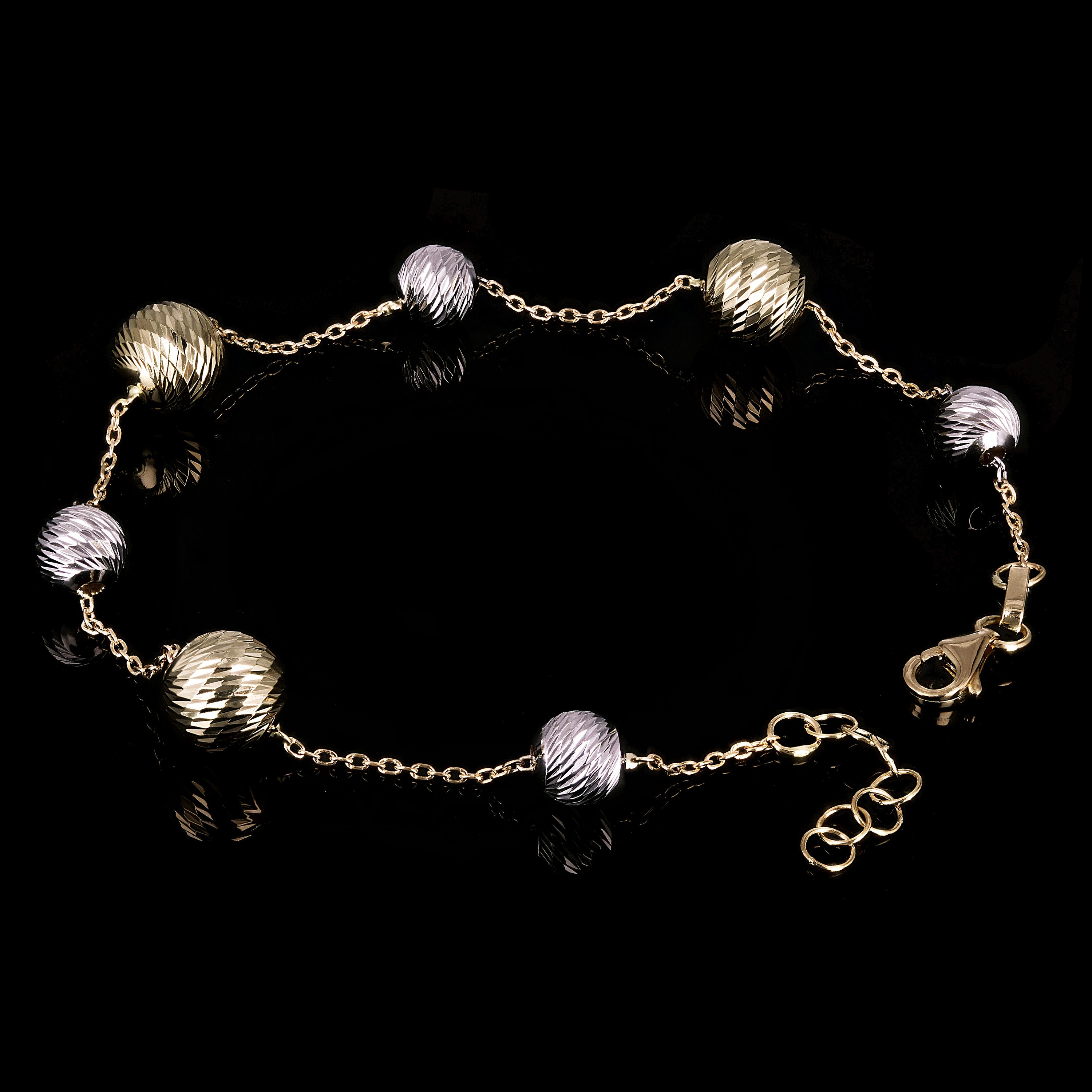 Italian 14k Two-Tone Gold Diamond Cut Ball Bead Station Bracelet 8.5" 6mm & 8mm - 8.5" 8mm