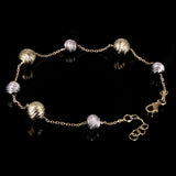 Italian 14k Two-Tone Gold Diamond Cut Ball Bead Station Bracelet 8.5" 6mm & 8mm - 8.5" 8mm