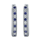 14k White Gold Diamond and Blue Sapphire Hoop Earrings