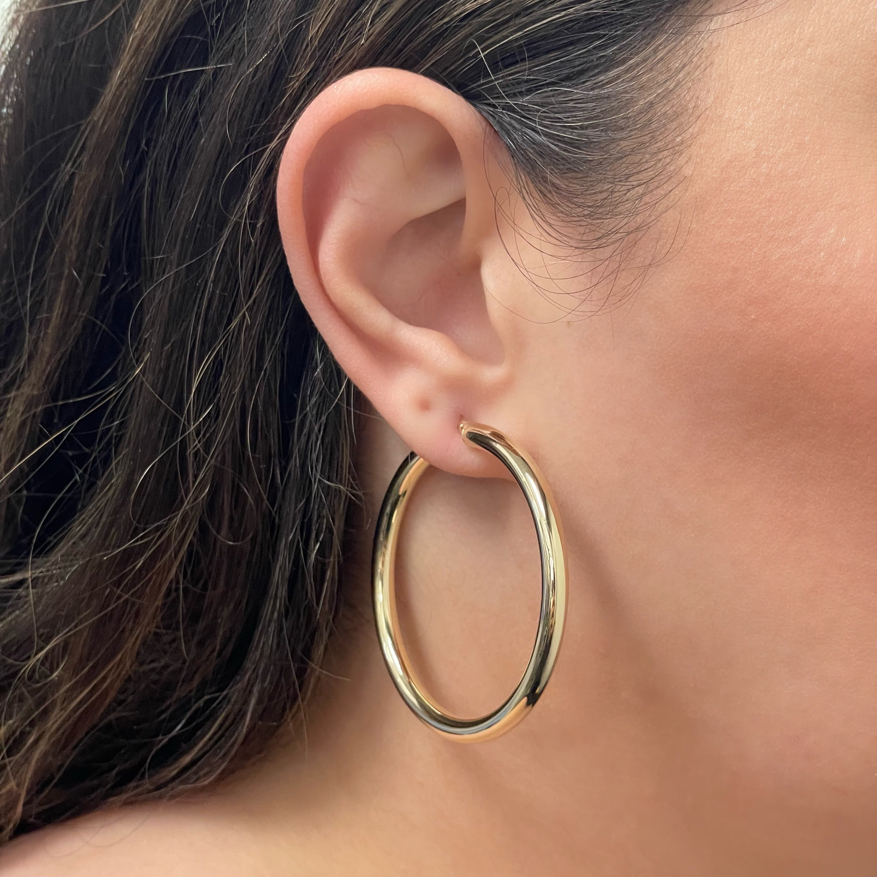 Italian 14k Yellow Gold High Polish 4mm 2" Diameter Round Hoop Earrings 5 grams