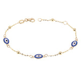 Italian 14k Yellow Gold Enamel Evil Eye Station Bracelet 7"