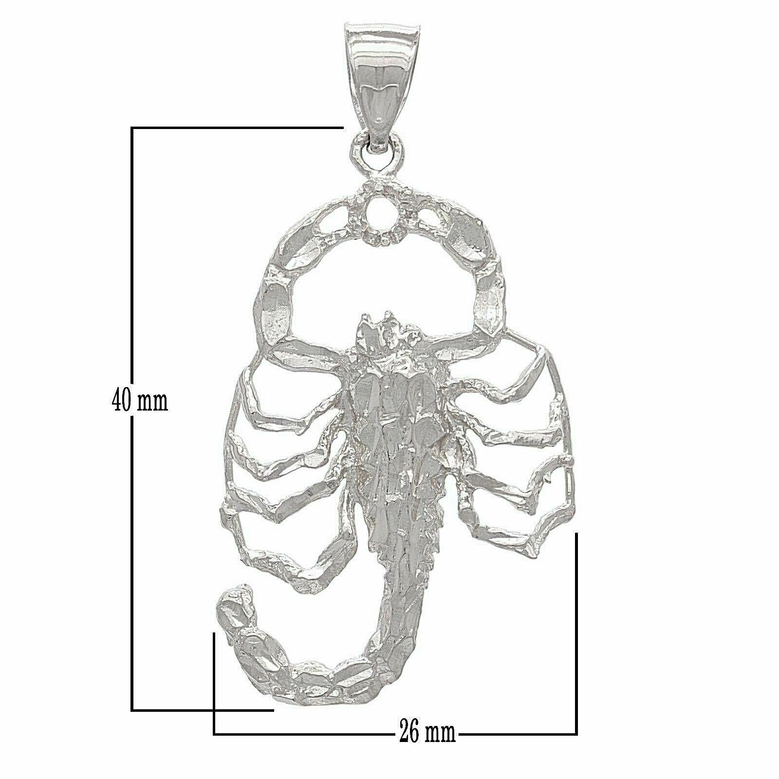 10k White Gold Diamond Cut Scorpion Insect Charm Pendant 1.9" 5 grams