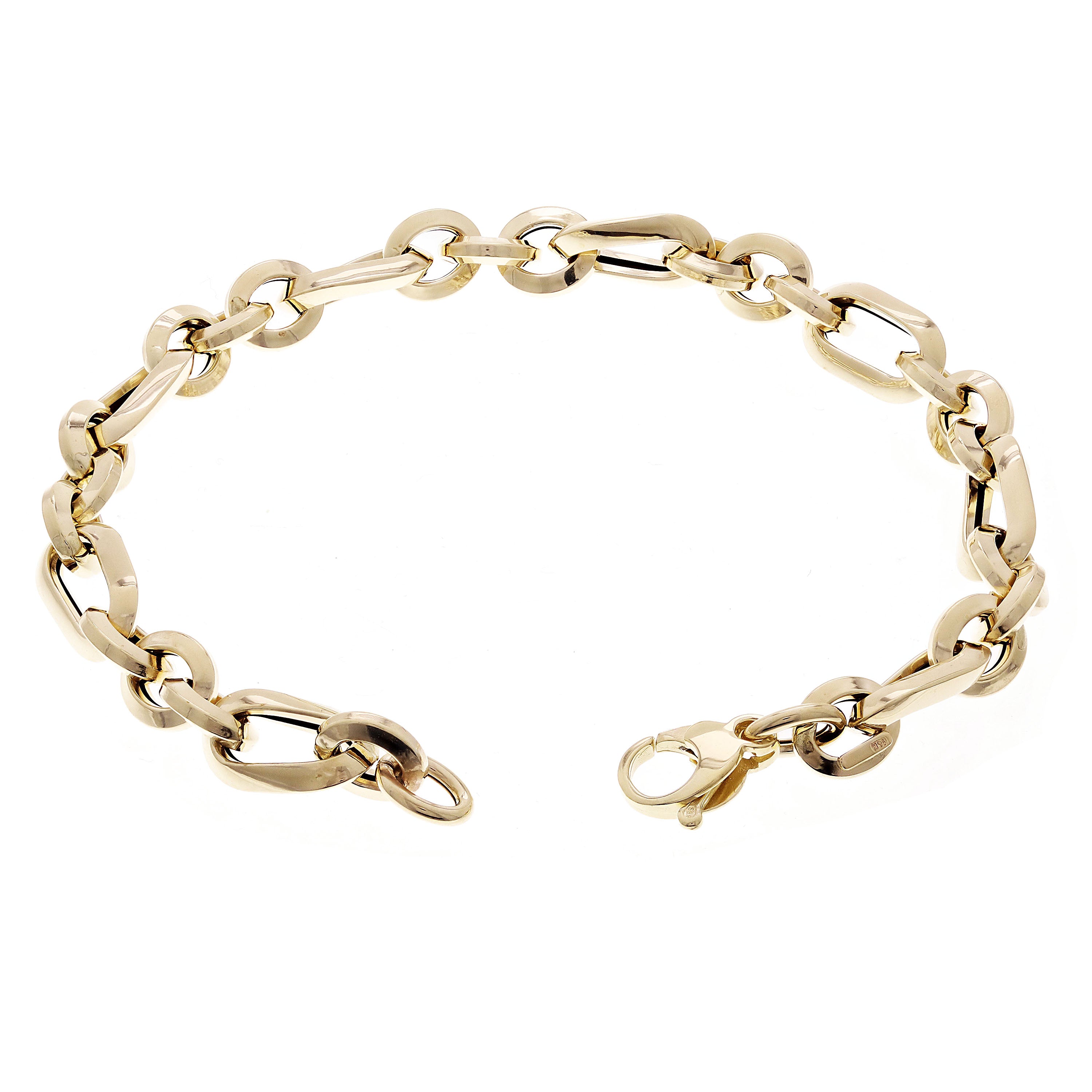 Italian 14k Yellow Gold Hollow Oval & Round Link Bracelet 8" 7.8mm 5 grams