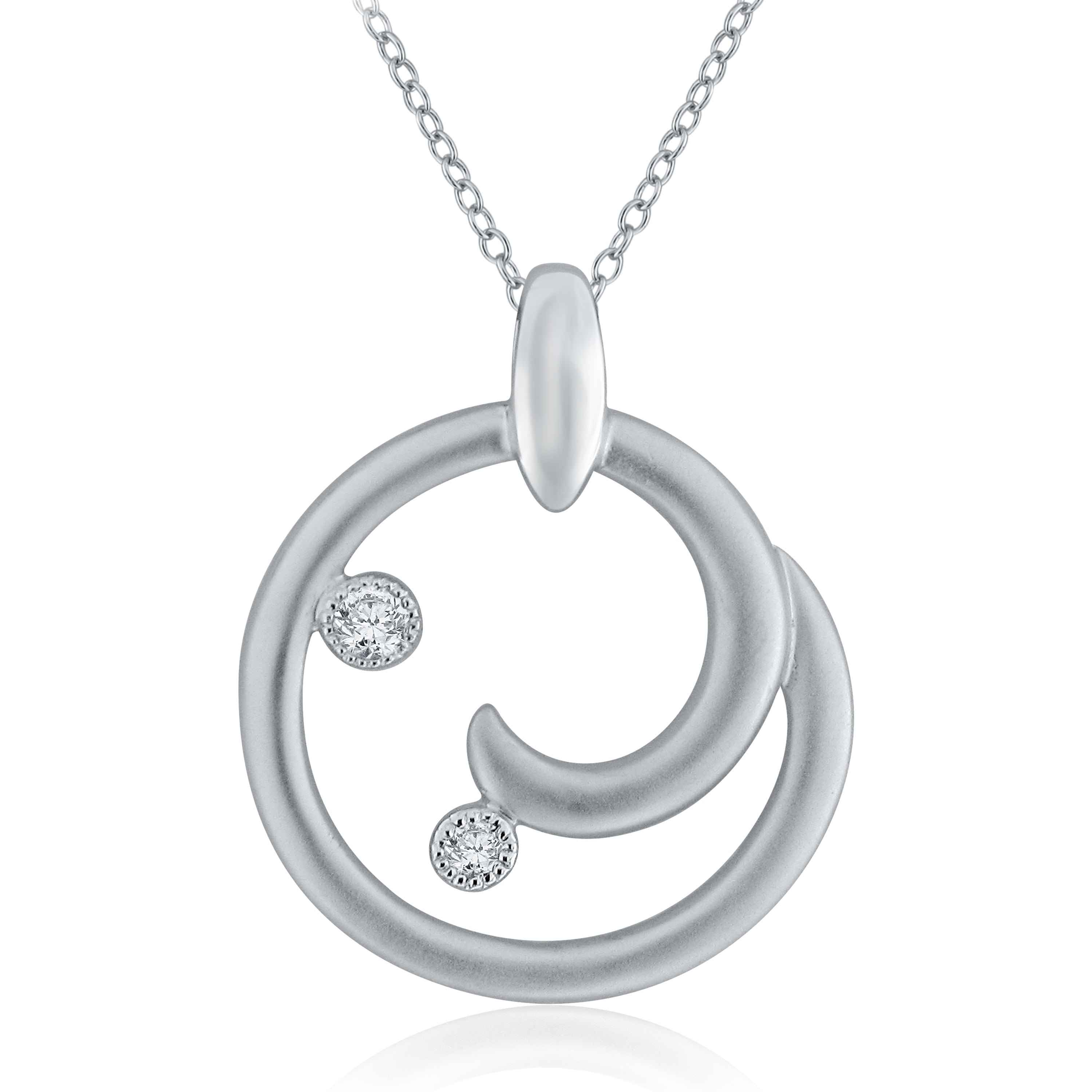 10k White Gold Diamond Accented Scrolled Open Circle Pendant Necklace 18"