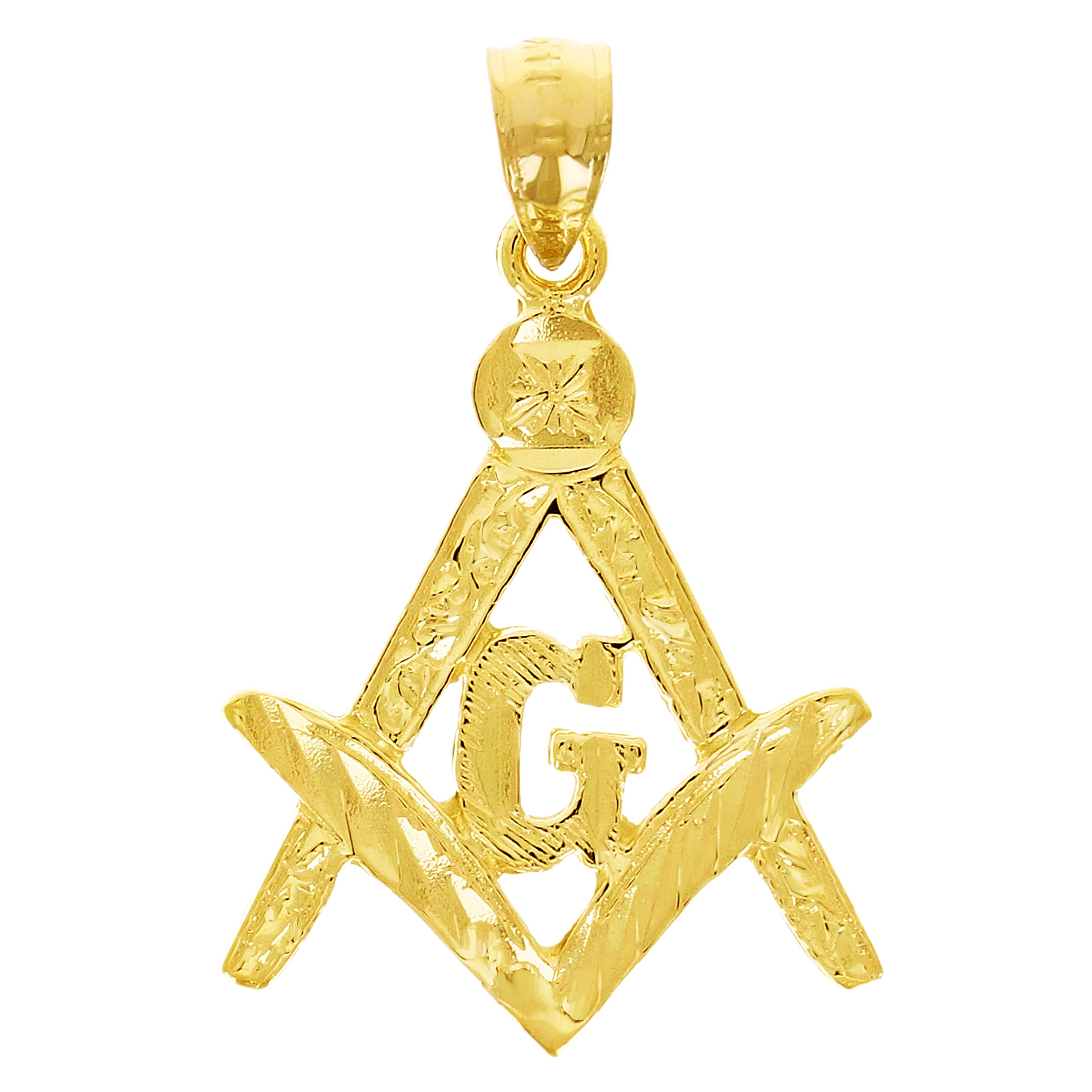 14k Yellow Gold Solid Diamond Cut Freemason Masonic Pendant 1.16" 1.6 grams