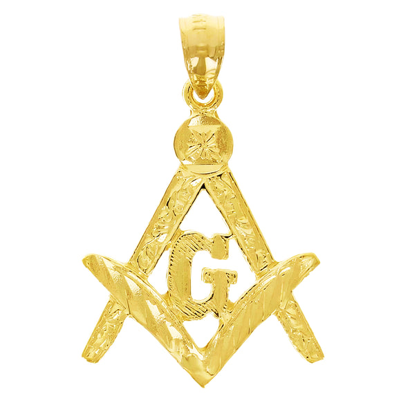 14k Yellow Gold Solid Diamond Cut Freemason Masonic Pendant 1.16