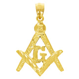 14k Yellow Gold Solid Diamond Cut Freemason Masonic Pendant 1.16" 1.6 grams