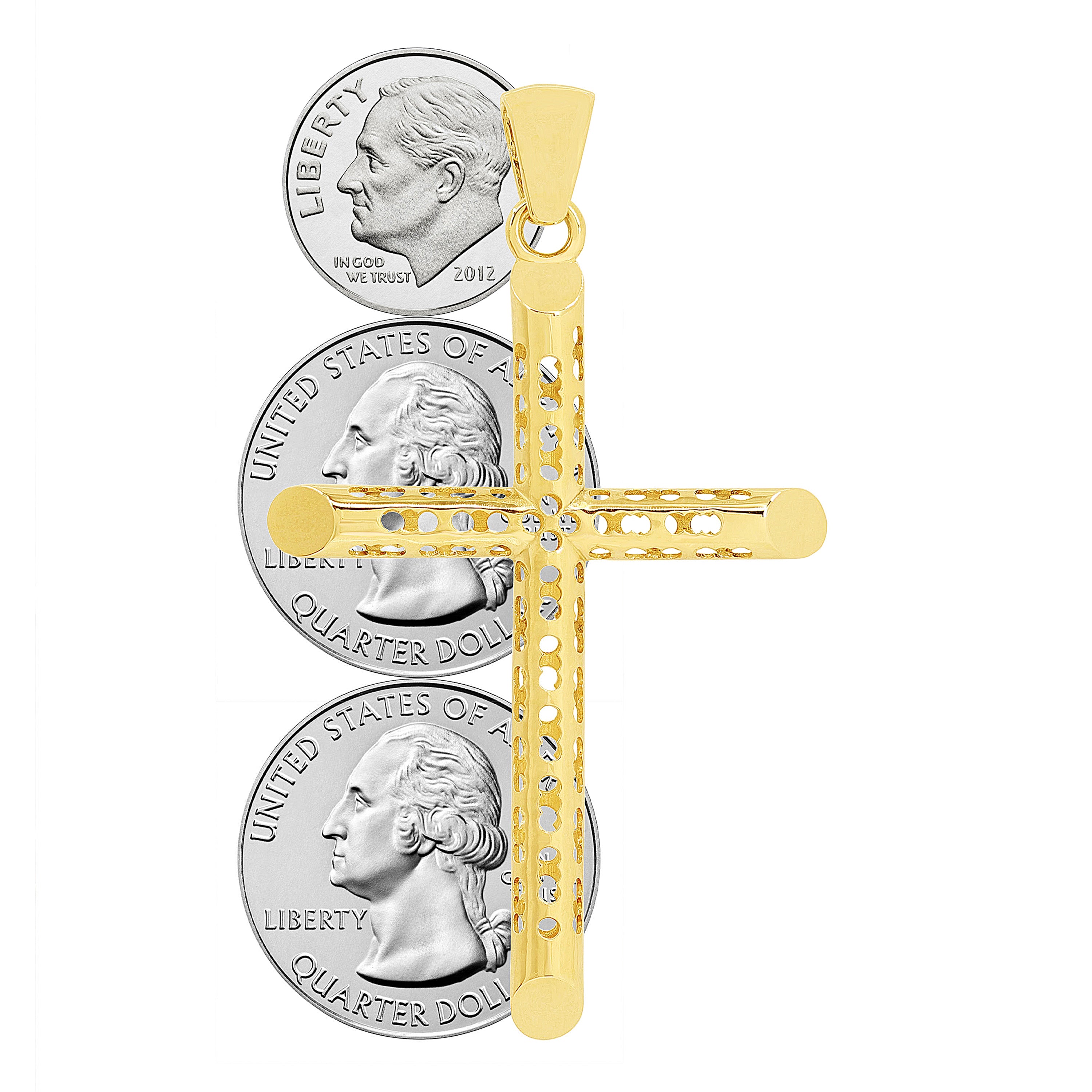 10k Yellow Gold 3D Cross Charm Pendant 2.5" 4.8 grams - Size 2 4.8 grams