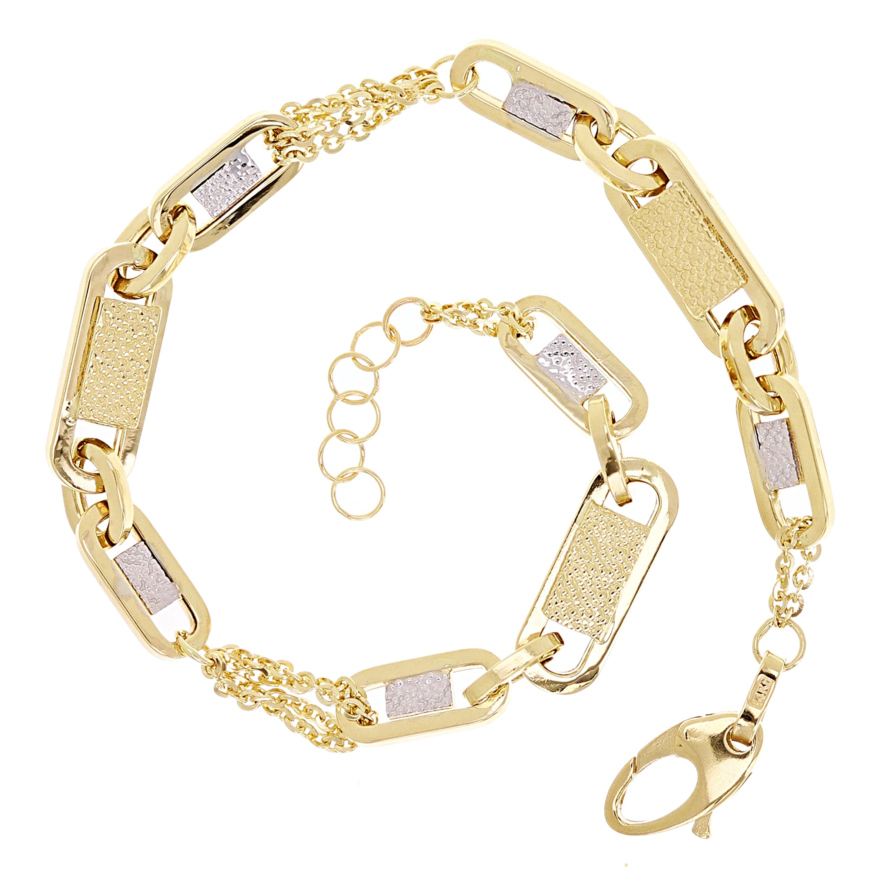 Italian 14k Two Tone Gold Paper Clip Link Rolo Chain Bracelet 7.5" 6mm 6.5 grams