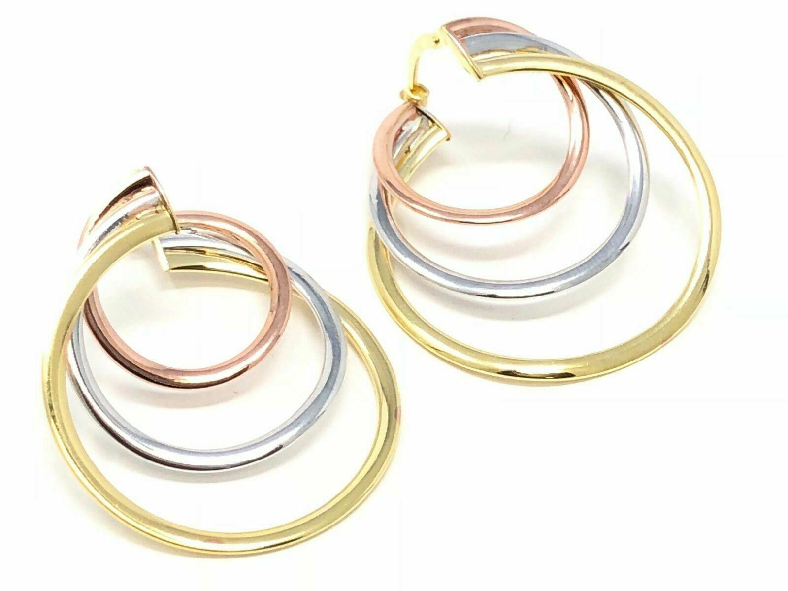 Italian 14k Tri Color Gold Triple Round Spiral Earrings 1.35" 3.5 grams