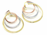 Italian 14k Tri Color Gold Triple Round Spiral Earrings 1.35" 3.5 grams