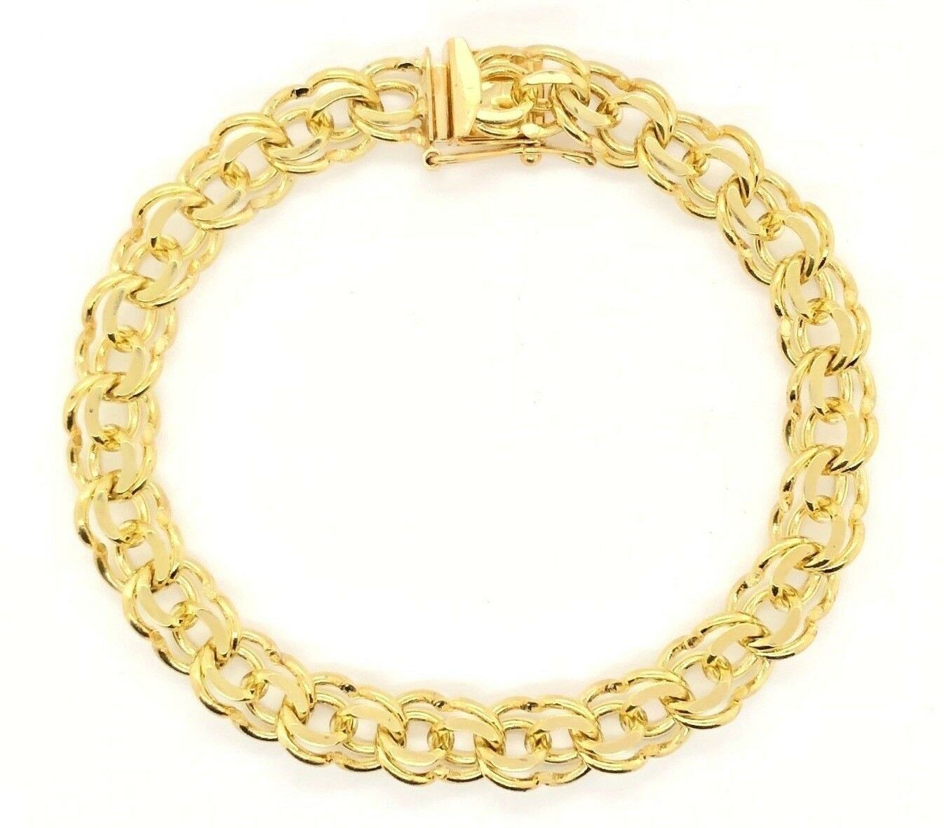 10k Yellow Gold Solid Double Link Charm Bracelet 7.25" 8mm 17.5 grams