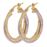 Italian 14k Two Tone Gold Twisted Double Hoop Earrings 1" 3.5mm 2 grams