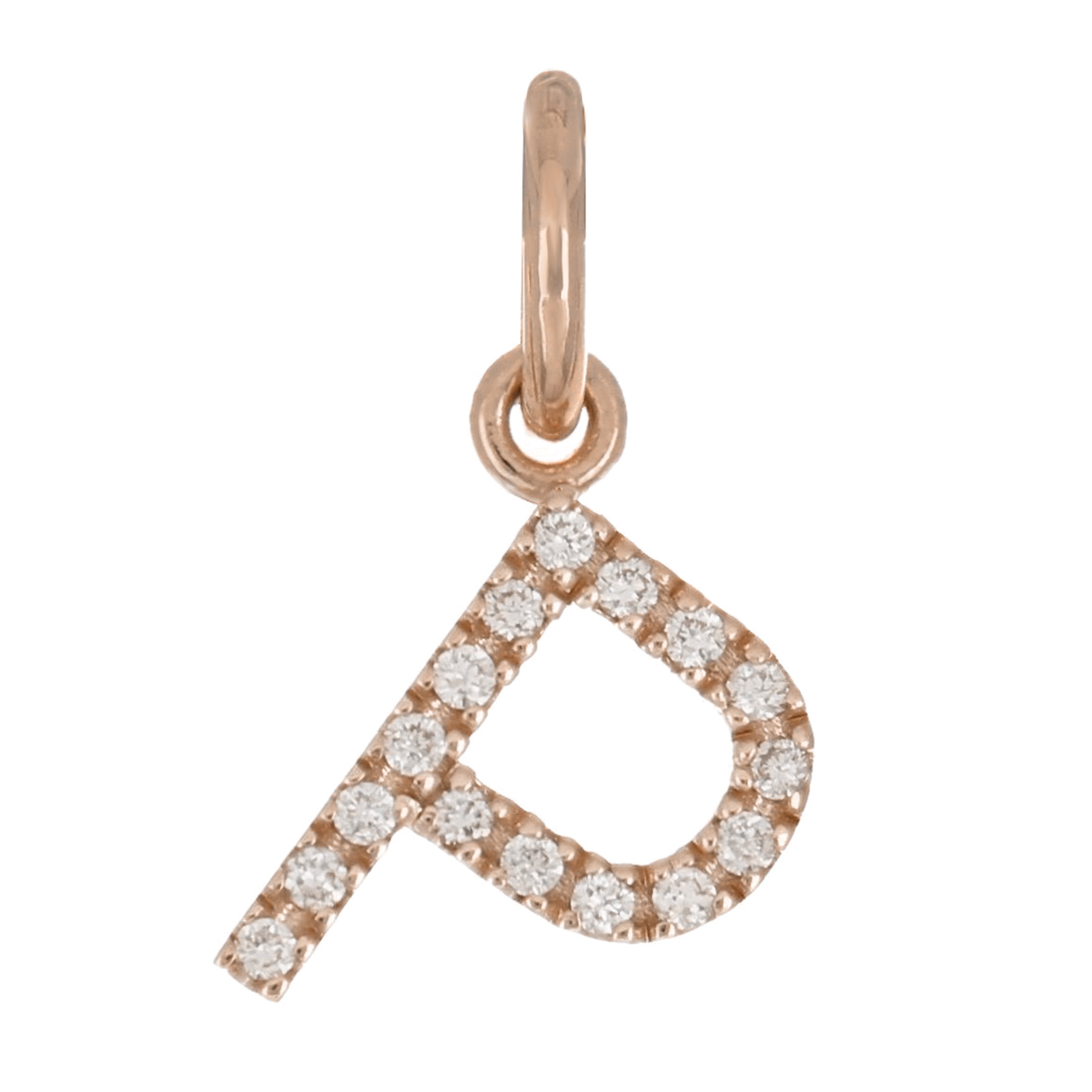 14k Rose Gold Diamond Initial Letter P Charm Pendant - Letter P,Rose