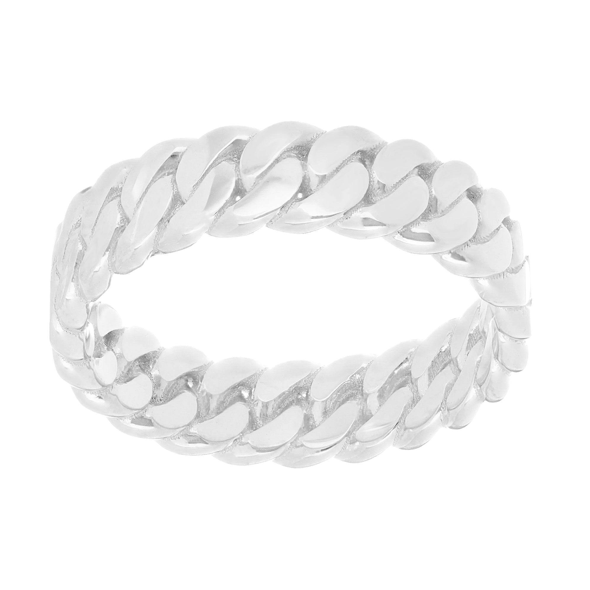14k White Gold Miami Cuban Ring Curb Link Band 6.7mm Size 6 4.8 grams - 6