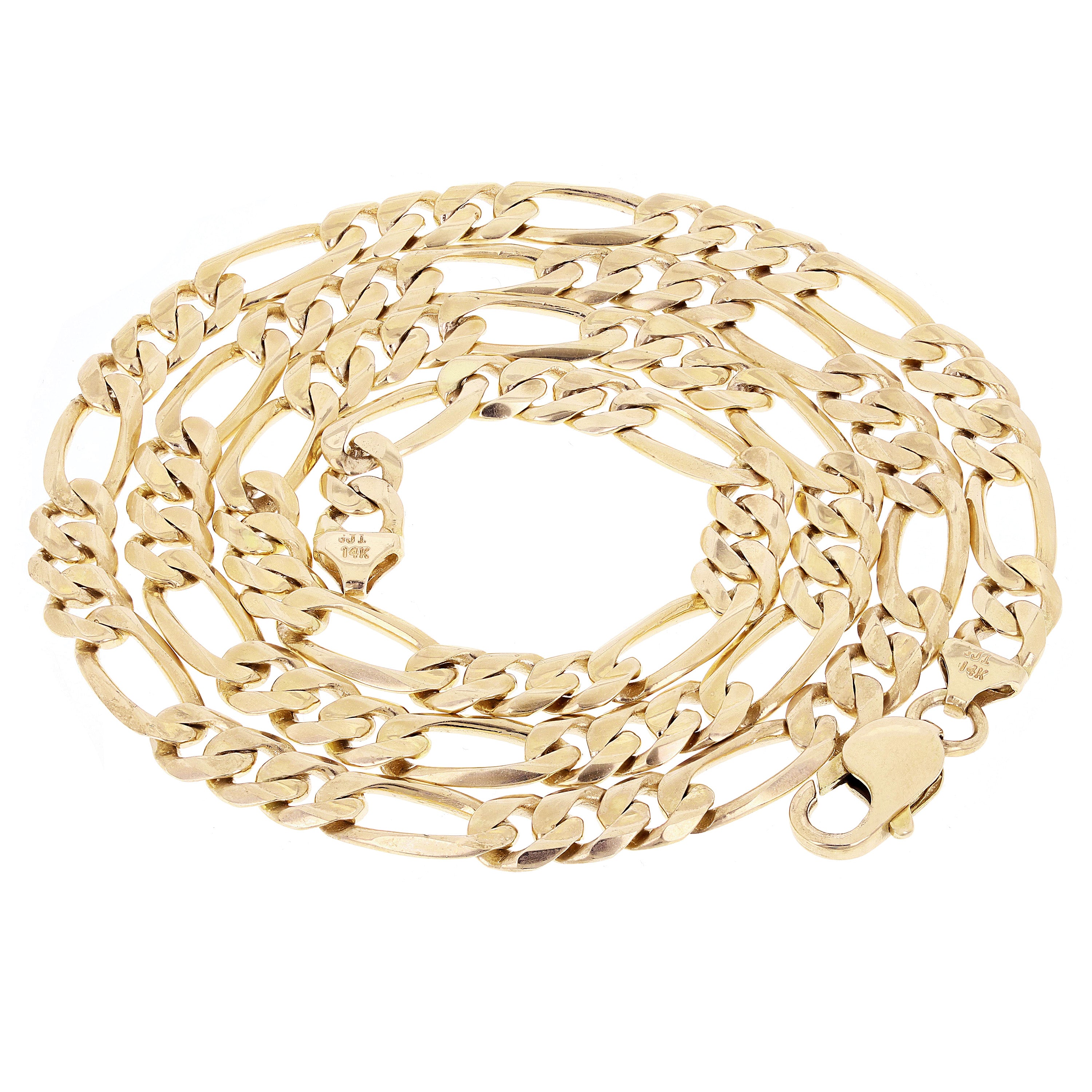 Men's 14k Yellow Gold Solid Figaro Necklace Link Chain 24" 7.75mm 62.4 grams - Yellow,24"