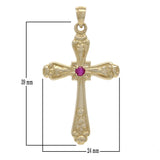 14k Yellow Gold Ruby Gemstone Religious Cross Charm Pendant 5.4 grams - Yellow