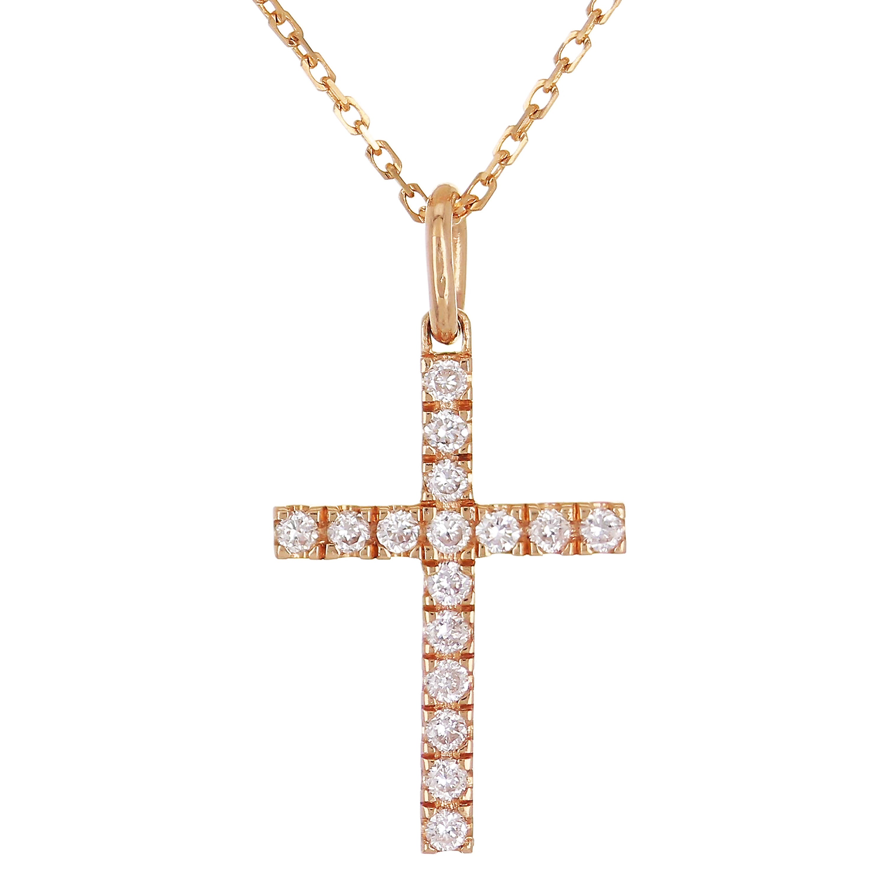 14k Rose Gold Diamond Cross Pendant - Rose