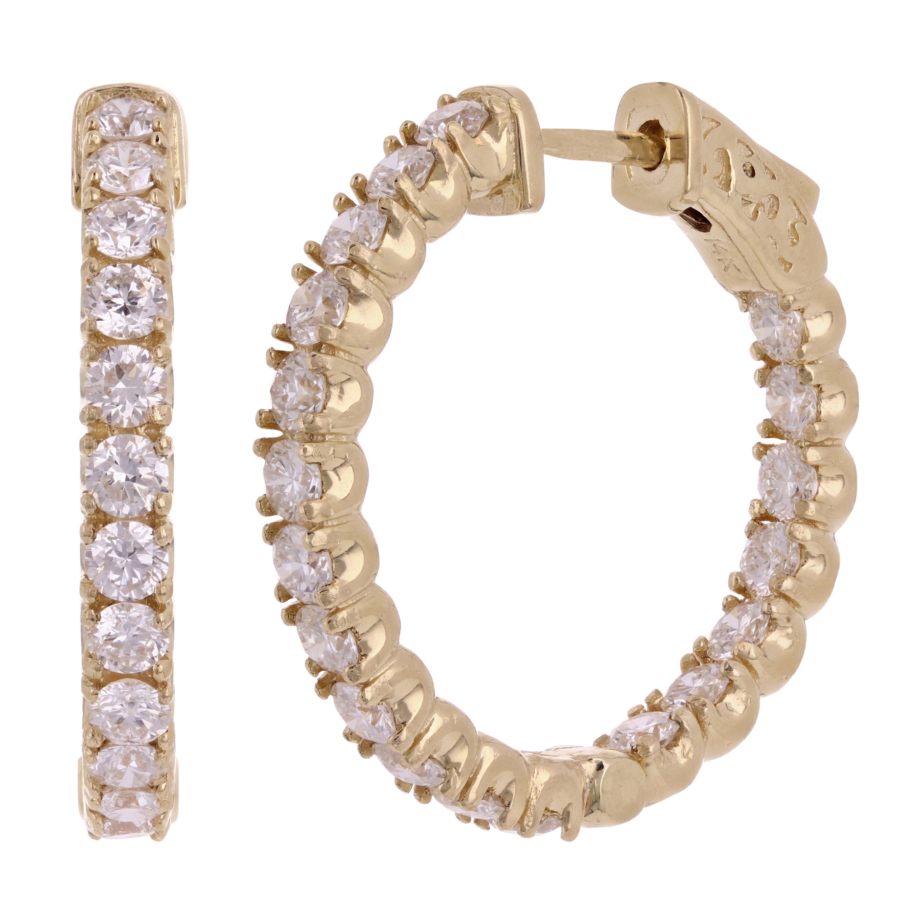 14k Yellow Gold 2.75ctw Diamond Inside Out Hoop Earrings