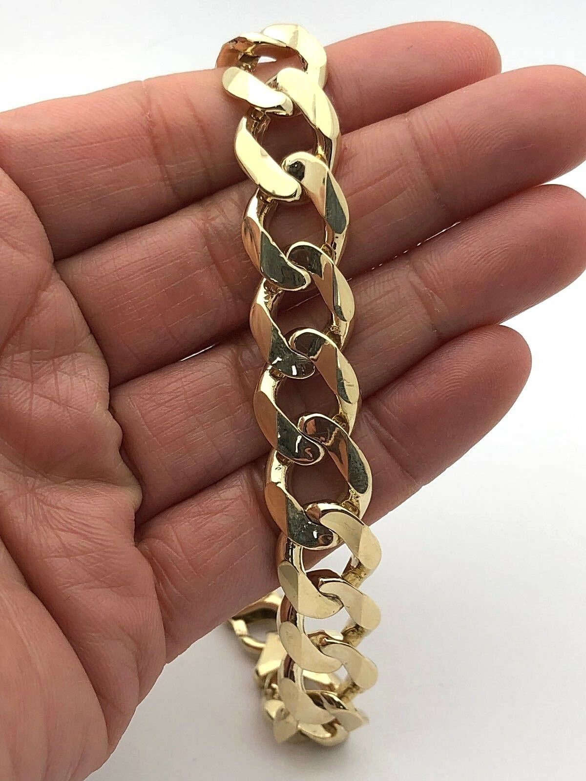 Men's 14k Solid Yellow Gold Flat Cuban Link Chain Bracelet 9.25" 46.3 grams - Yellow,9.25"