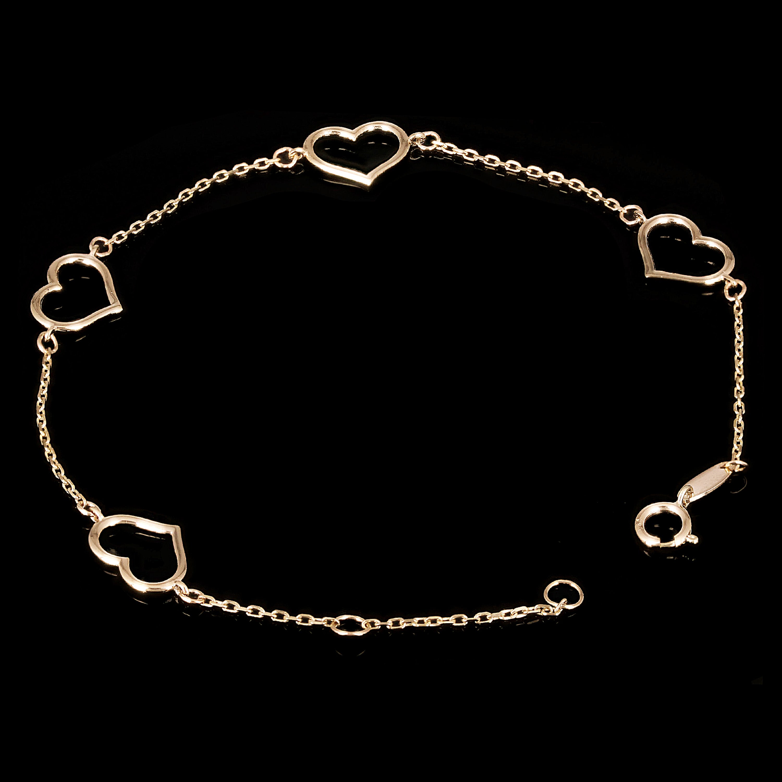 Italian 14k Yellow Gold Heart Link Station Bracelet 7" 7.8mm 1.4 grams - 7"