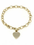 14k Yellow Gold Oval Link Heart Charm Bracelet 8.5" 19 grams