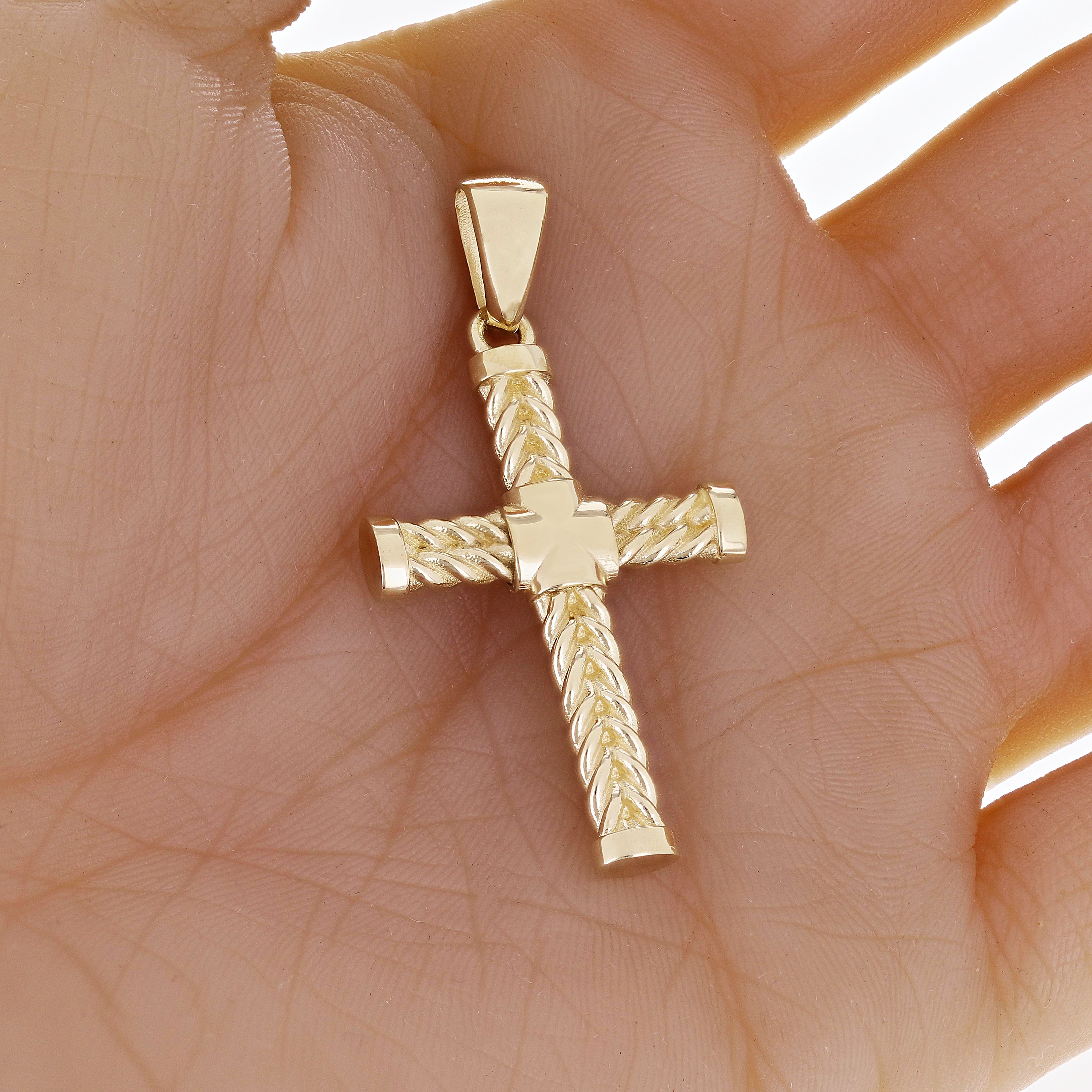 14k Yellow Gold Wheat Cross Religious Charm Pendant 1.9" 8 grams