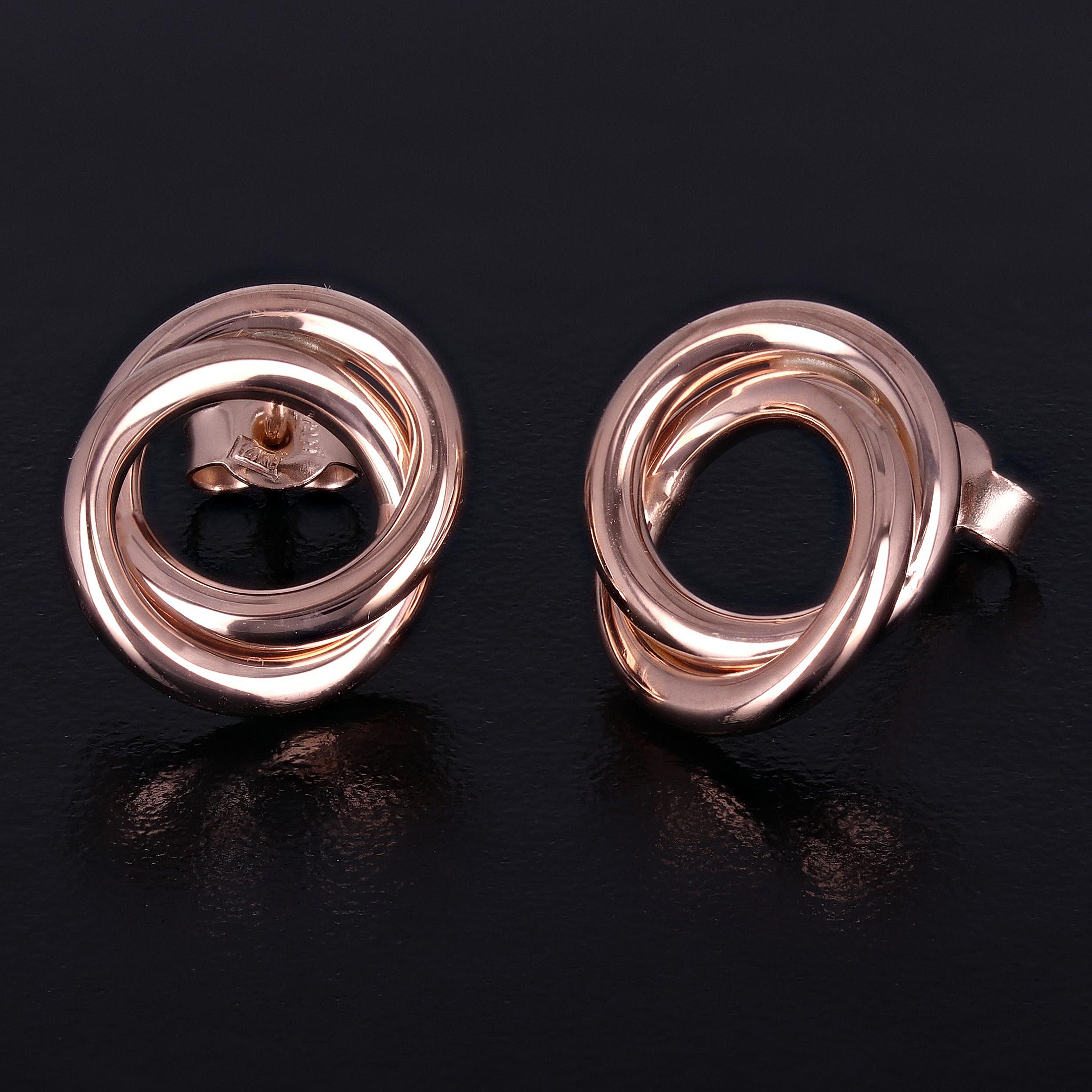 Italian 14k Rose Gold Shiny Modern Petite Double Eternity Circle Stud Earrings - Rose