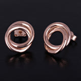 Italian 14k Rose Gold Shiny Modern Petite Double Eternity Circle Stud Earrings - Rose