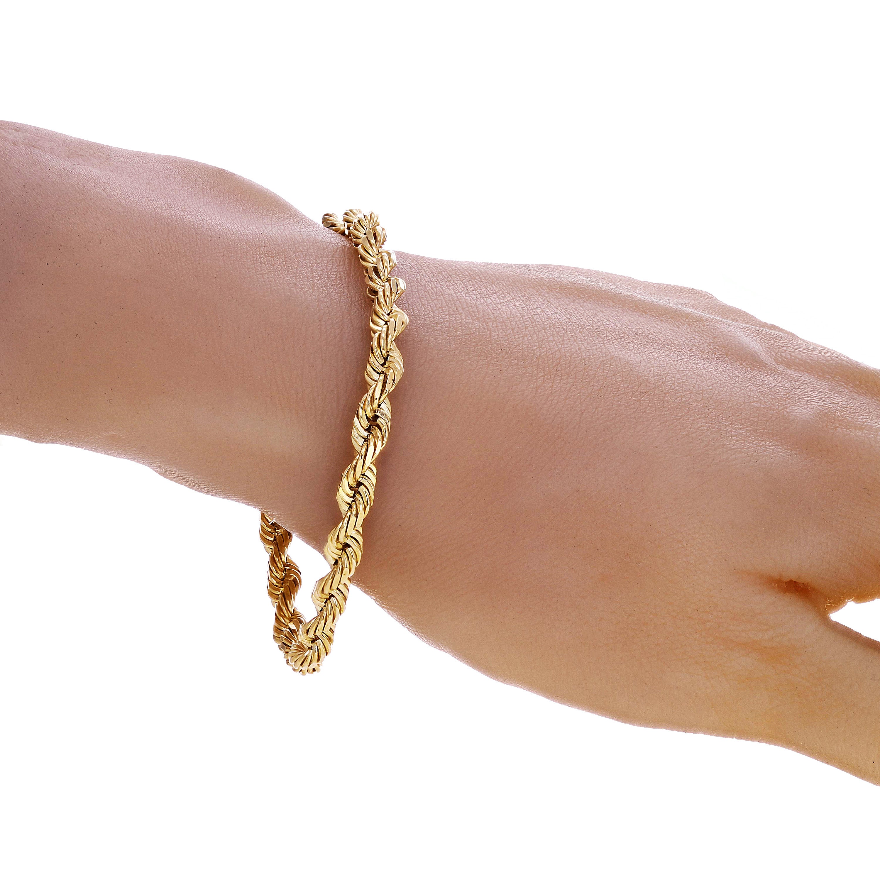 14k Yellow Gold Solid Diamond Cut Rope Chain Bracelet  9" 6mm 23.8 grams