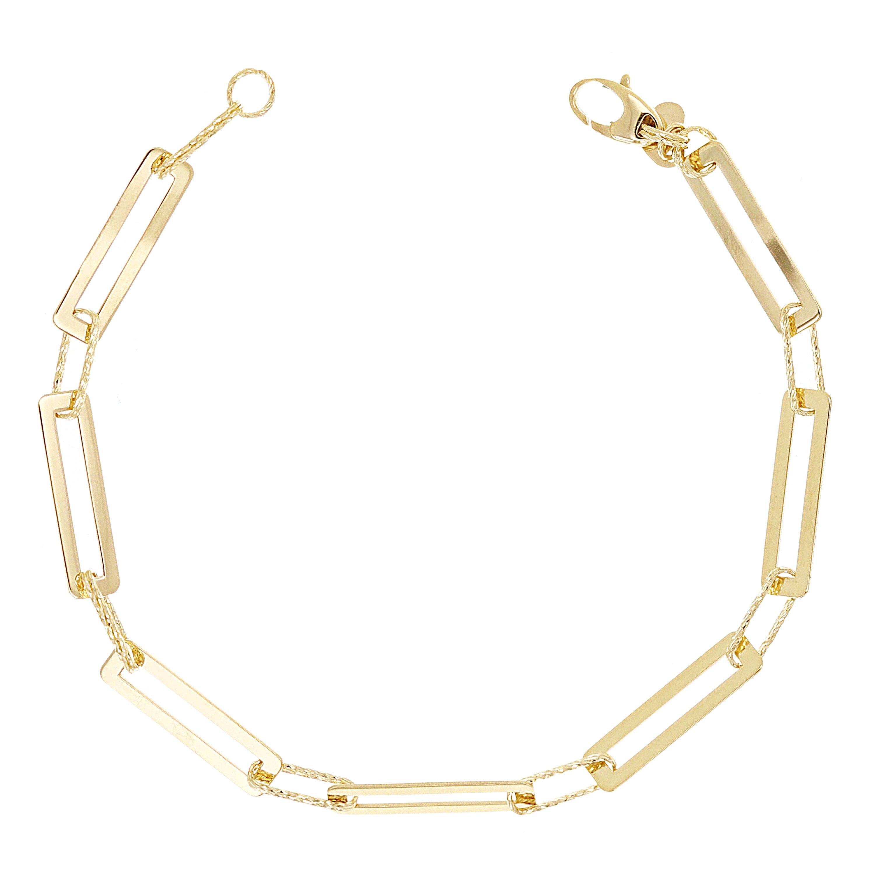 Italian 14k Yellow Gold Paper Clip Link Necklace, Bracelet & Earrings Set 16.4 grams