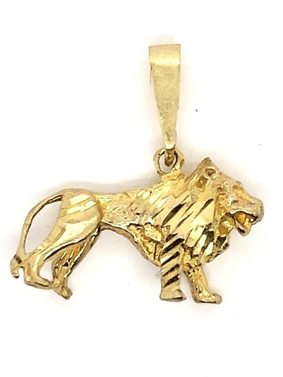 10k Yellow Gold Solid Animal Diamond Cut Lion Charm Pendant 3.2 grams