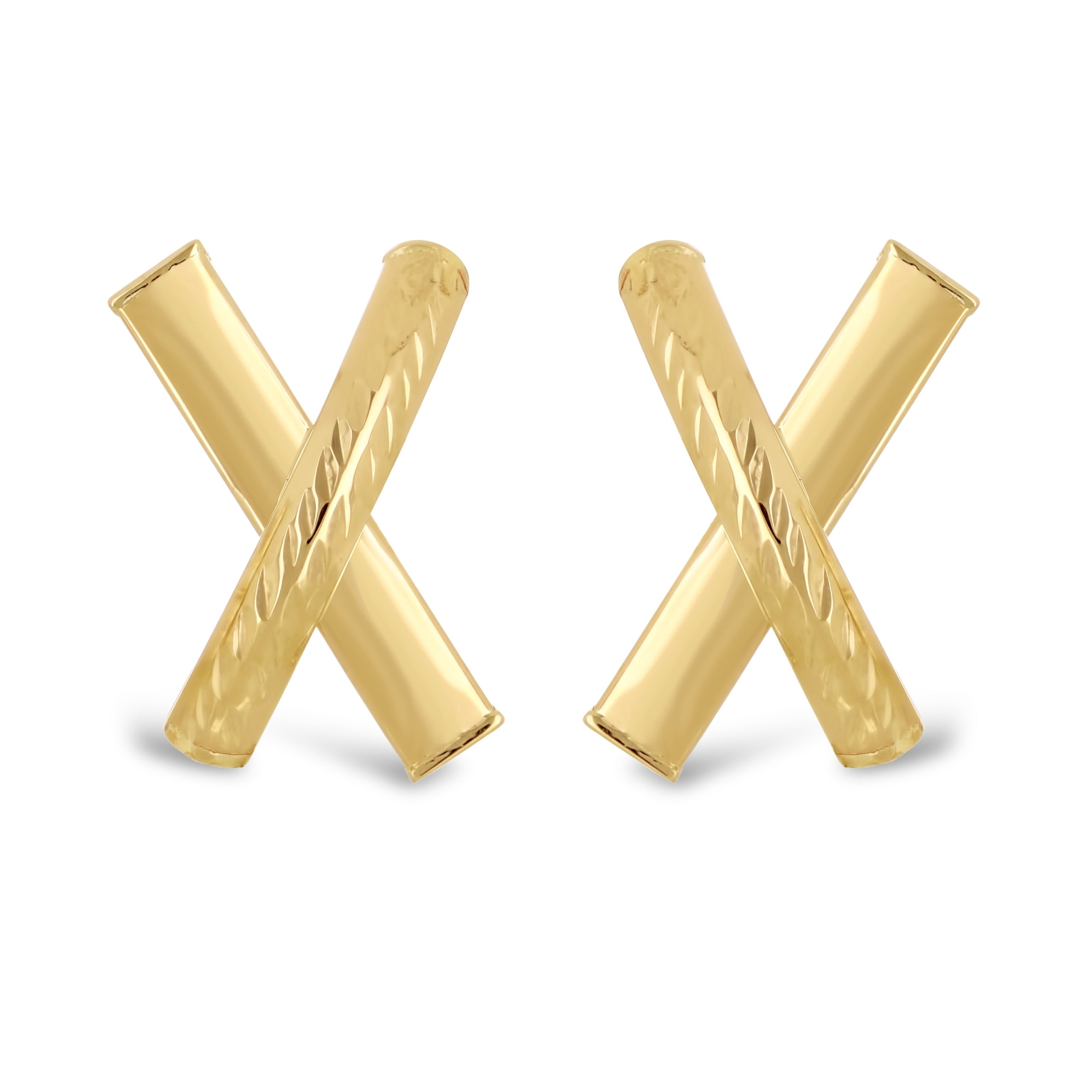 Italian 14k Yellow Gold Diamond Cut Extra Small X-Shape Love Bar Stud Earrings - Extra Small
