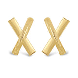 Italian 14k Yellow Gold Diamond Cut Extra Small X-Shape Love Bar Stud Earrings - Extra Small