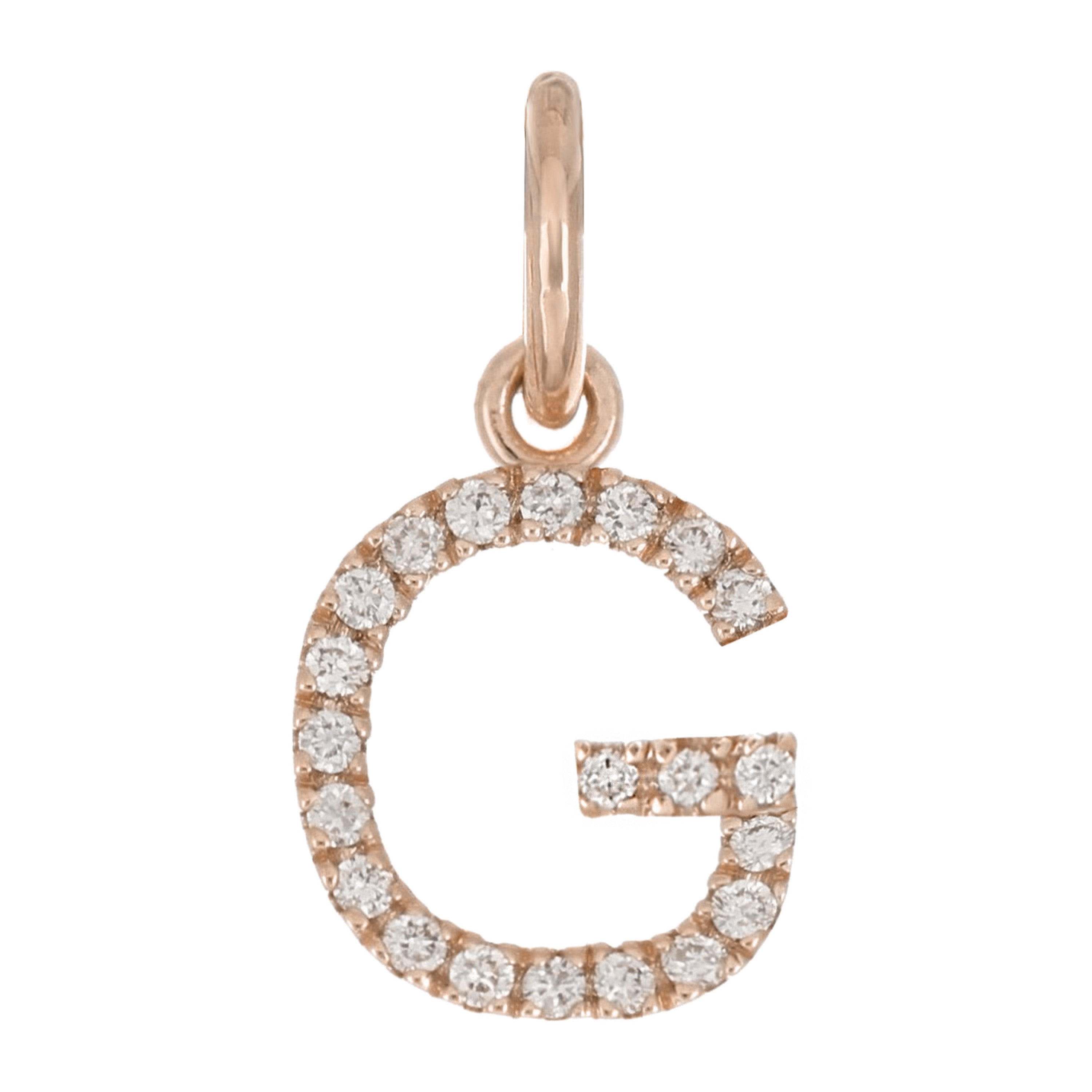 14k Rose Gold Diamond Initial Letter G Charm Pendant - Letter G,Rose