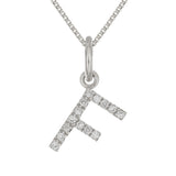 14k White Gold Diamond Initial Letter F Charm Pendant Necklace 18" - Letter F,White