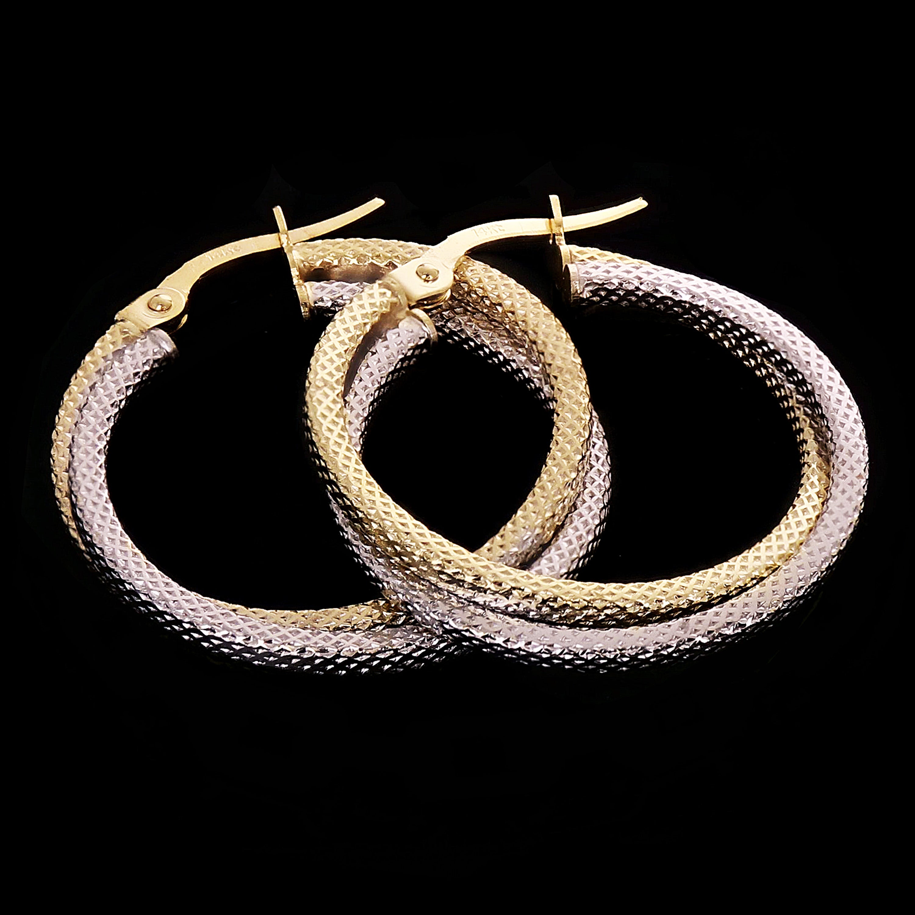 Italian 14k Two Tone Gold Twisted Double Hoop Earrings 1" 3.5mm 2 grams
