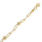 Italian 14k Yellow Gold Paper Clip & Ball Bead Station Bracelet 7" 2.5 grams