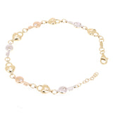 Italian 14k Tri Color Gold Heart Lock Key Charm Bracelet 7.5" 7.2mm 5.8 grams