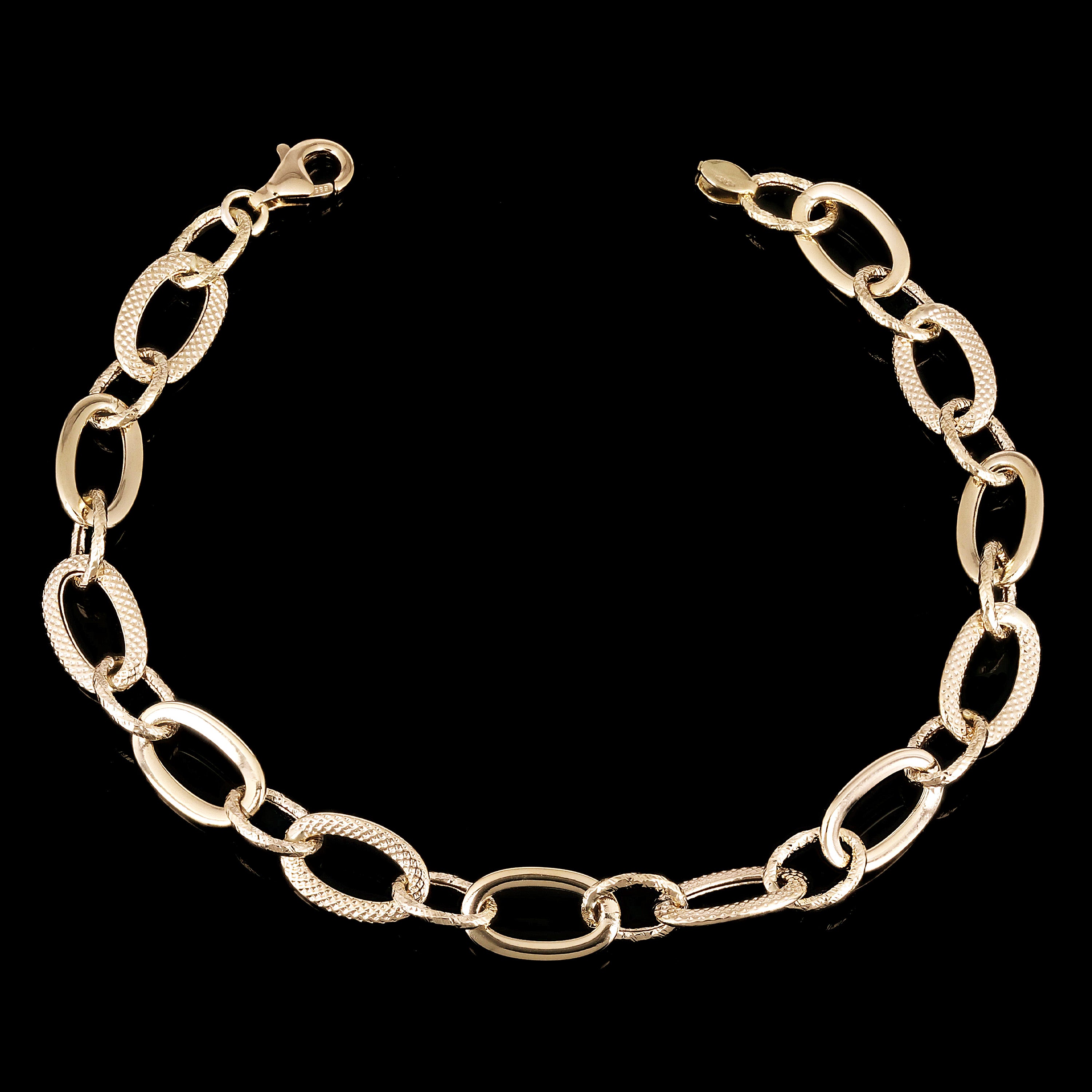Italian 14k Yellow Gold Hollow Oval Link Bracelet 7.5" 7.2mm 2.8 grams