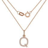 14k Rose Gold Diamond Initial Letter Q Charm Pendant Necklace 18" - Letter Q,Rose