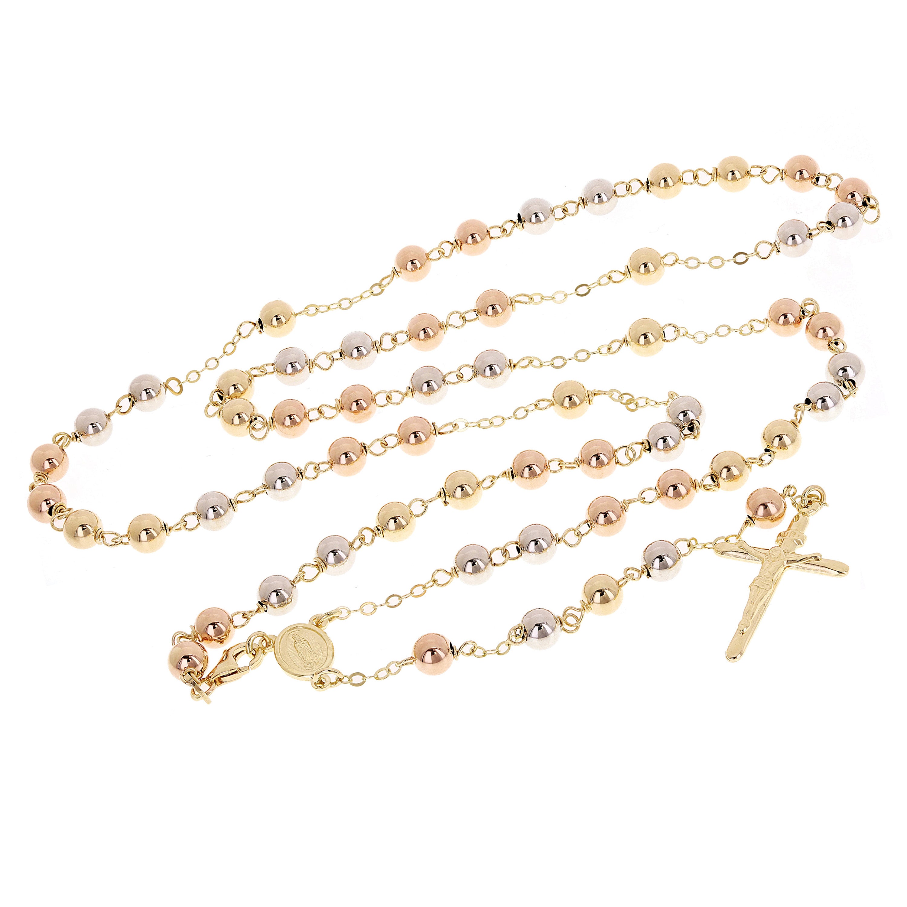 Italian 14k Yellow Gold Miraculous Medal Rosary Chain Necklace 24" 4mm 8.7 grams
