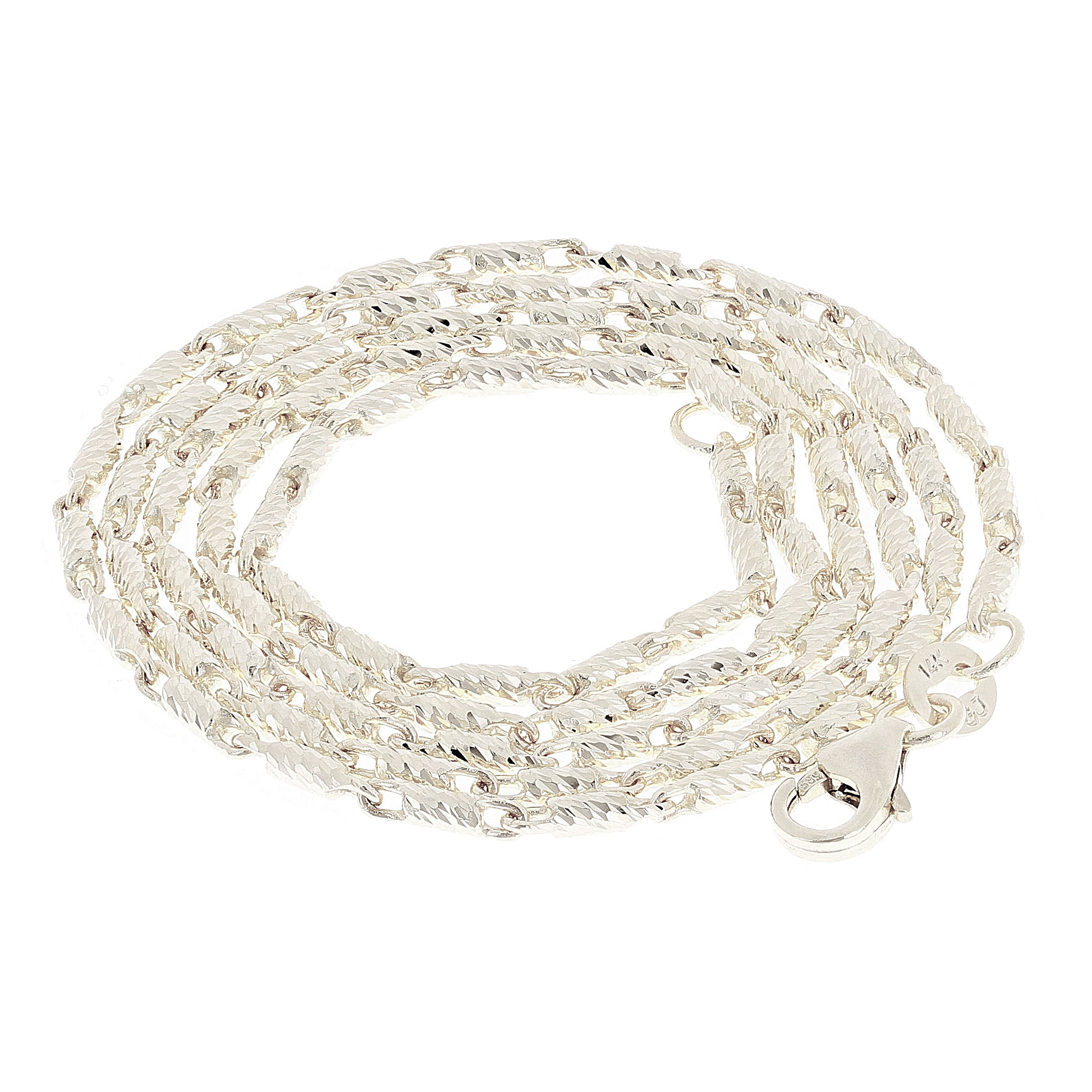 Italian 14k White Gold Solid Diamond Cut Raso Chain Necklace 16" 1.4mm 5.9 grams - 16" 5.9 grams