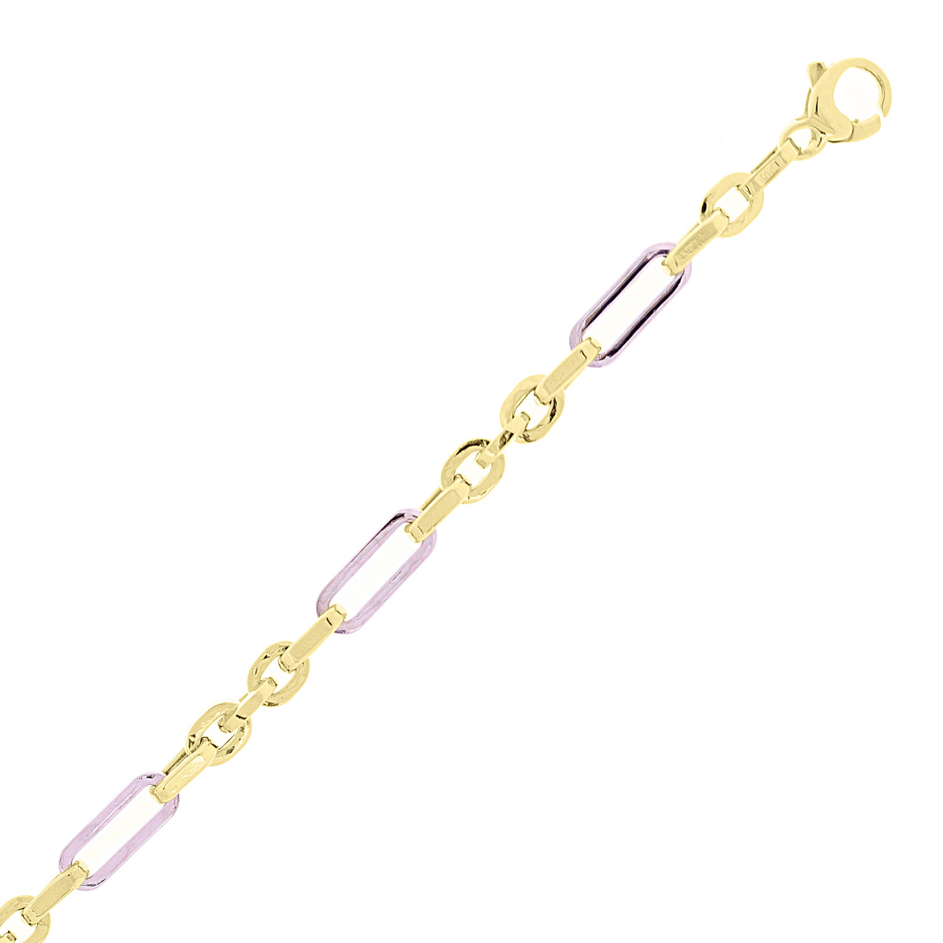 Italian 14k Two Tone Gold Oval & Paper Clip Link Chain Bracelet 7.5" 4mm 4 grams