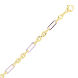 Italian 14k Two Tone Gold Oval & Paper Clip Link Chain Bracelet 7.5" 4mm 4 grams