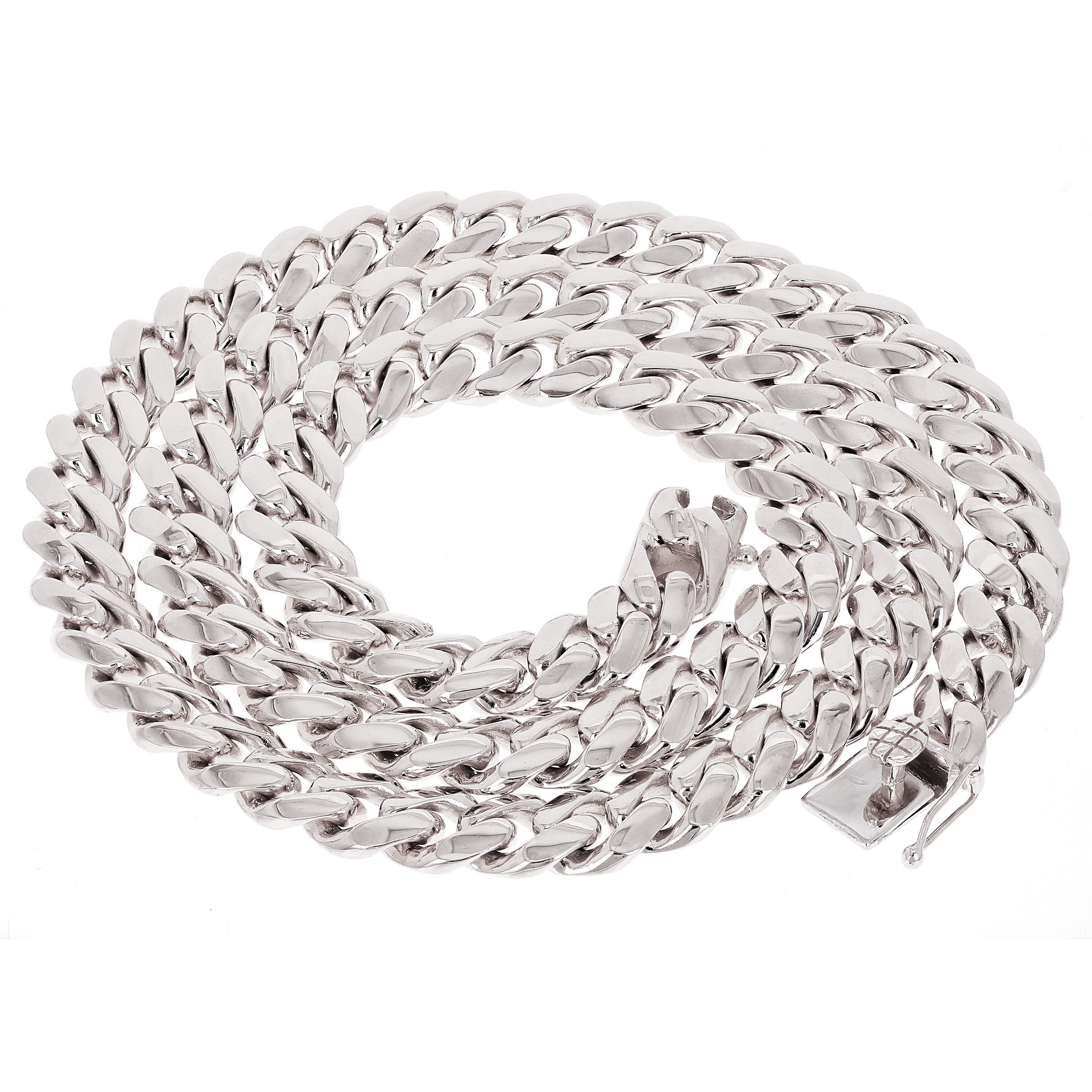 14k White Gold Solid Heavy Miami Cuban Chain Link Necklace 30" 10 mm 215 grams with Box Clasp - White,30"