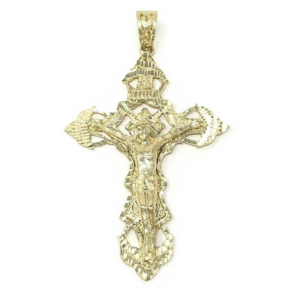 10k Yellow Gold Religious INRI Jesus Christ 3D Big Cross Pendant 3.36